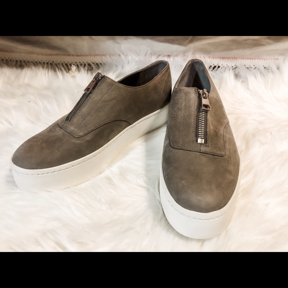 Vince Leather Warner Zip Suede Platform Sneakers